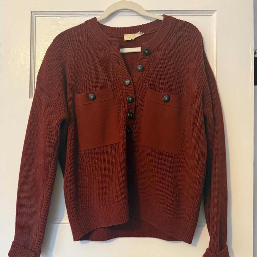 Women's Sezane Rust Sweater with Button Details